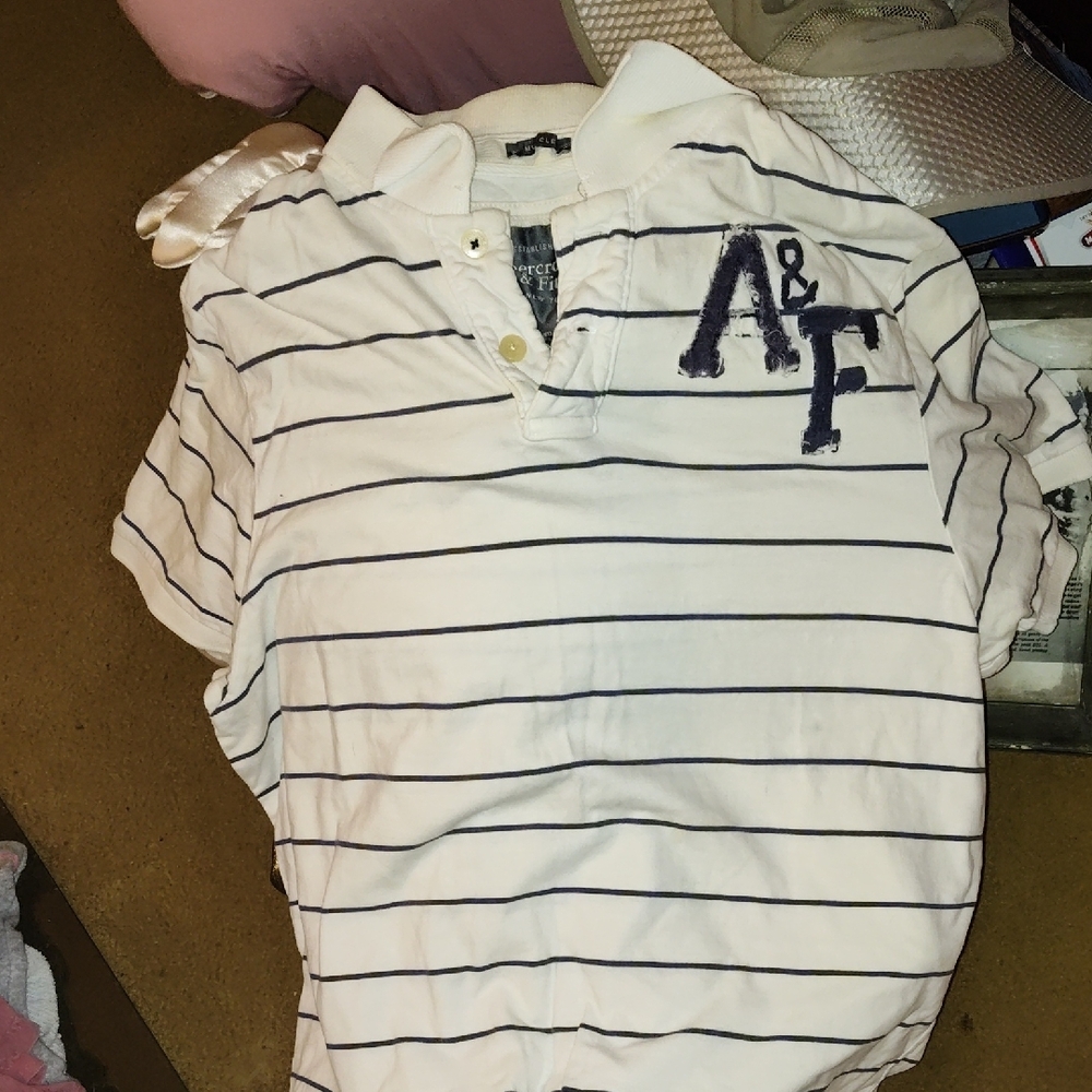 Abercrombie & Fitch White Polo Shirt with Stripes and Logo